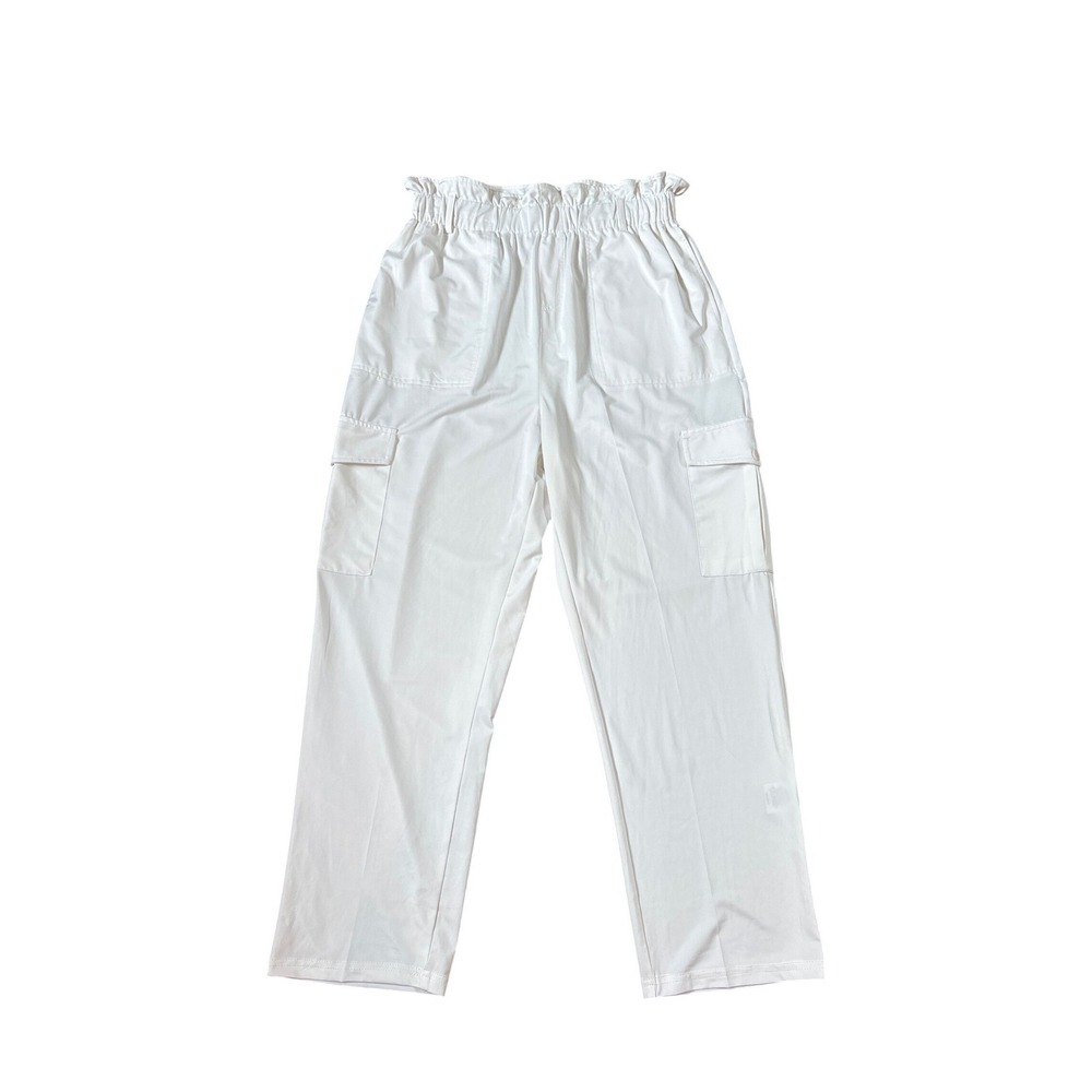 La Mer Luxe Cargo Pants Women White Paperbag Waist Straight Leg SIZE M